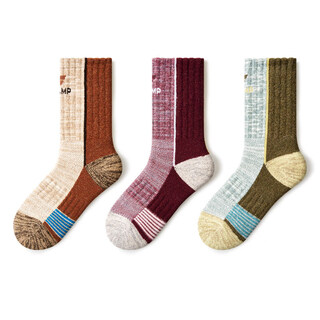 Pami outdoor contrasting striped socks for women's sports hiking and mountaineering stockings autumn and winter warm thickened mid-calf socks socks group a - pack of 3 pairs, one size fits all, suitable for sizes 36-39