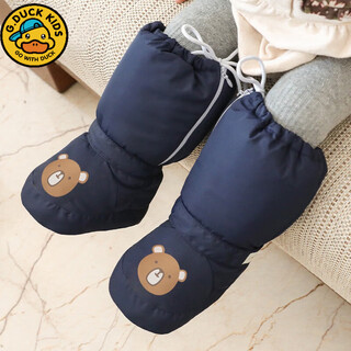 G.duck little yellow duck baby cotton shoes winter plus velvet thick warm shoes high-top long-tube cotton-wrapped outdoor windproof shoe covers 0-1 years old navy blue bear high-top cotton shoes 13.5 inner length 13.5 height 20cm recommended for 5-15 months