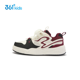 361 shopping mall same style children's shoes boys skateboard shoes 2026 spring new medium and large children's sports and casual shoes feather white/carbon black/allah red size 34