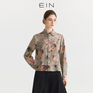 Ein rose mist ein halo-dyed silk cotton lapel stitching design shirt tops for women 2026 early spring new style light gray s
