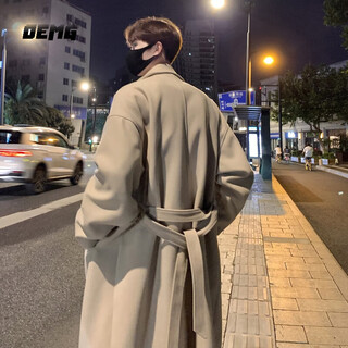 Oemg korean mid-length woolen coat jacket for men and women in spring, autumn and winter couple wear loose casual trendy woolen coat off-white xl recommended 110-130jin jin equals 0.5 kg
