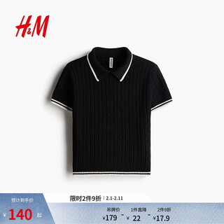 H&m 2026 spring new women's collar cable knit top 1329592 black xs 155/80