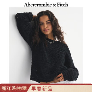 Abercrombie & fitch hollow design cotton pullover round neck long-sleeved sweater sweater 26 spring new women's clothing 150-6023 black xxs (160/76a)