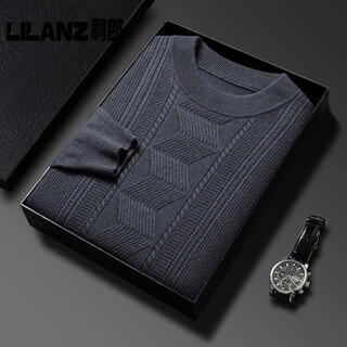 Lilanz high-end light luxury cashmere sweater men's 100% cashmere fashionable men's sweater autumn and winter close-fitting warm sweater men's iron gray 2xl (180)