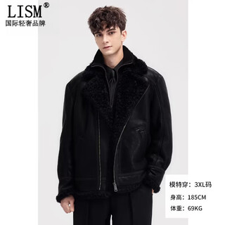 LISM设计师国际轻奢品牌皮毛一体外套男加绒加厚25新款秋冬休闲黑色皮 【PW52989A26】暗影黑 M 170 【165-170厘米/120-130斤】