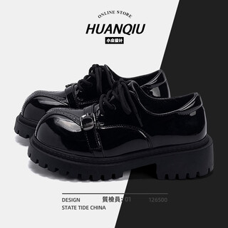 Global british style thick-soled leather shoes for women 2026 new spring versatile casual lightweight increased black loafers for women black 35