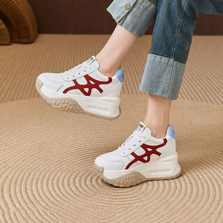 Guski high-end women's shoes small white shoes with inner heightening thick sole casual shoes for women 2026 new autumn and winter heightening shoes versatile platform sole beige single layer 35