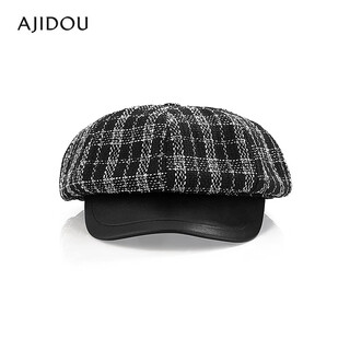 Ajidou ajidou retro plaid elegant beret newsboy cap new year's eve gift black and white one size