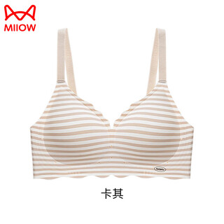 Miiow seamless nude underwear for women with small breasts push-up fashion contrast color stripes sexy wire-free side bra bra comfortable khaki m =34/75ab