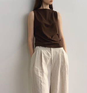 Rewear's word-of-mouth recommendation strongly recommends gentle soft one-line collar knitted loose side seam twisted waist vest t-shirt 16022 paper brown vest s