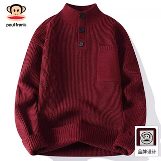 Big mouth monkey (paul frank) american retro casual sweater men's 2026 spring new fashion brand versatile loose turtleneck knitted warm top burgundy official authentic m recommended 95-115jin jin equals 0.5 kg