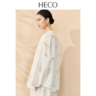 Heco bai qian handmade hollow embroidery new chinese top national style women's shirt 2026 spring new two-piece suit white shirt m