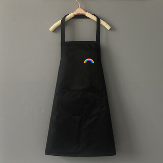 Tuojin korean version of kitchen apron kitchen household waterproof and oil-proof catering special internet celebrity work clothes apron black small rainbow