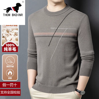 Thom bkdinr tom brand new winter 100% pure wool sweater for young and middle-aged men, round neck, thick knitted casual base sweater, khaki xl 175