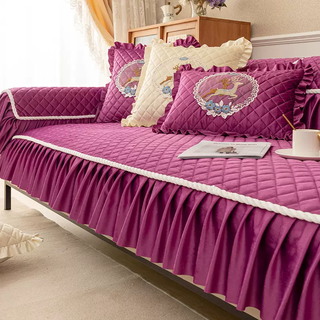 Yusenyimei cover new plush sofa cushion winter cushion high-end thickened sitting sand universal all seasons full 2025 anti-slip comfortable purple red 70x70 plus side skirt