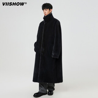 Viishow abrigo cortavientos cálido y grueso retro de invierno para hombre de piel larga estilo perezoso americano sobre la rodilla negro m