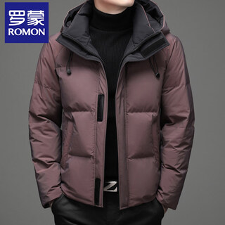 Romon autumn and winter 2026 new men's down jacket hooded thickened warm short white duck down men's jacket trendy red l 175/92a recommended 120-140jin jin equals 0.5 kg