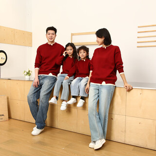 Family portrait, parent-child outfit, red new year sweater for the year of the horse, new year's greeting clothes for a family of three, mother and daughter, high-end style, burgundy sweater/single piece 170, adult size m (recommended height 155-160cm)