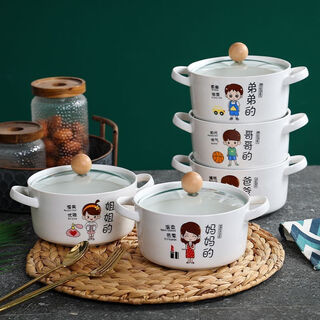 Chopsticks parent-child style parent-child double-ear instant noodle bowl with lid ceramic large bowl soup bowl noodle bowl large student ramen bowl dad style (double-ear noodle bowl + glass lid)