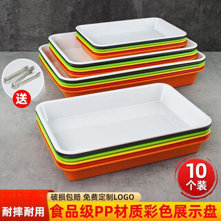 He jiagong braised pork display plate commercial rectangular plastic tray for street stalls duck goods delicatessen and cold dish braised dish plate white small size 10 pack free 2 clips