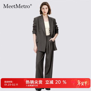 Meetmetro mayer retro commuting suit women's 2025 winter loose suit and pants two-piece set brown gray spot lightning hair s