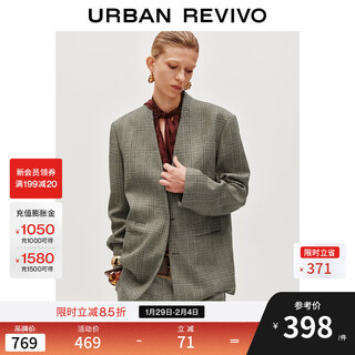 Ur2025 autumn new women's fashionable houndstooth pattern suit wool jacket uwh150082 khaki plaid xs