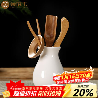 Gold inlaid jade six gentlemen of the tea ceremony mutton fat jade porcelain white porcelain tea needle tea shovel tea clamp tea set accessories six gentlemen of the tea ceremony of mutton fat jade porcelain-q