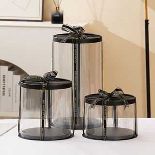 Fantasy round transparent cake box 4 inches 6 inches 8 inches 10 inches 12 inches single and double layer special birthday cake packaging box round box + black paper cover 40 sets 10 inches four layers 30x30x40