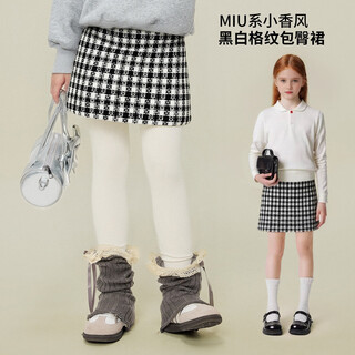 Princess yuanyuan girls' retro plaid skirt autumn and winter new children's velvet versatile skirt medium and large children's fashionable a-line skirt black 110