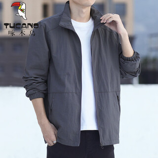 Woodpecker (tucano) spring and autumn jacket men's versatile single layer jacket hoodless stand collar casual sports top short windbreaker outdoor jacket dark gray spring and autumn 8919 thin m =100-120jin jin equals 0.5 kg