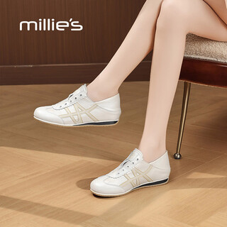 Millies lightweight and fashionable slip-on moral training shoes for women, versatile two-wear white shoes, soft sole casual sports shoes, beige 35