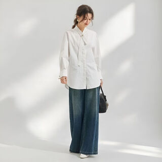 Tumanduo (tumanduo) z fog white shirt women's design long-sleeved streamer solid color commuter shirt early autumn high-end loose shirt fog white #hidden button shirt fashionable ribbon tie s recommended 90-105 jin jin equals 0.5 kg