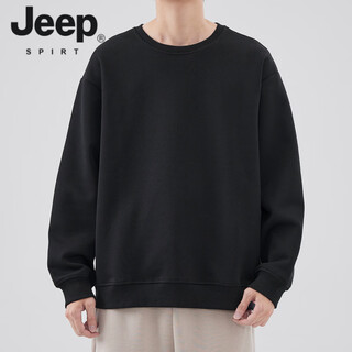 Jeep spirit american loose round neck sweatshirt for men and women 500g heavy large size top spring new trendy casual long-sleeved t-shirt spring and autumn trendy brand-dark night black-basic style s recommendation 100jin jin is equal to less than 0.5kg