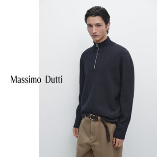 Massimo dutti spring new product 2026 men's casual new commuter style pure cotton zipper turtleneck sweater 01198201 navy blue m (180/96a)