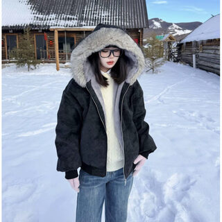 Hazhou heavy mountain eagle jacket cotton jacket men's winter new style hooded removable fur collar plus velvet thickened jacket black l