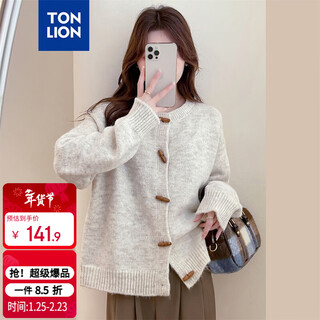 Tonlion 2025 autumn women's round neck retro simple horn button cardigan versatile korean style casual fashion jacket