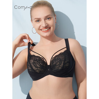 Embry single layer comfit lace sexy big breast revealing small bra large cup large size support breast reducing underwear women black blk 75d
