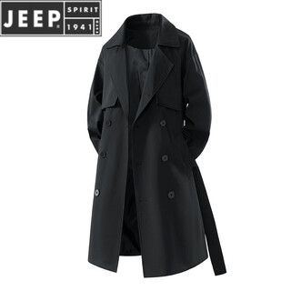 Jeep spirit mid-length woolen coat men's windbreaker coat knee-length loose korean style 2026 spring and autumn new top htlb-2525-black s