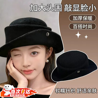 Chenwu top hat french hepburn style curled edge fisherman hat for women in autumn and winter versatile and elegant atmosphere daughter style retro flip hat basin hat french hepburn style curled edge top hat classic black (56-58cm)
