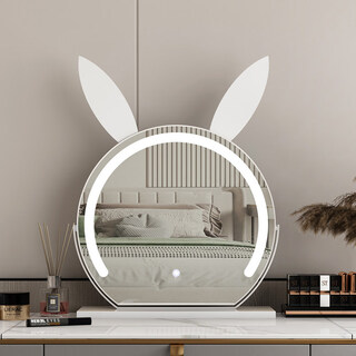 Rabbit makeup mirror with lights for dressing student desktop led home beauty influencer smart makeup bedroom white 40cm (plug-in model) rotatable three-tone lighting