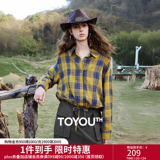 Chuyu return to countryside pure cotton shirt women's 2026 spring new loose retro plaid waist shirt top yellow blue check s