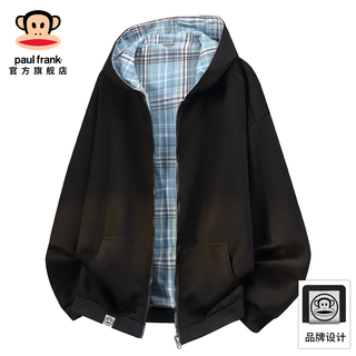 Big-mouthed monkey (paul frank) plaid contrasting hooded sweatshirt for men in spring and autumn new trendy brand loose double-sided jacket casual and versatile clothing black official authentic m recommended 95-115jin jin equals 0.5 kg