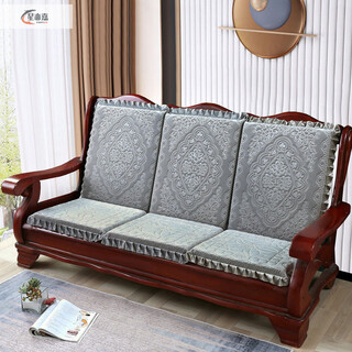 Xinjinngle mahogany sofa cushion, universal for all seasons, non-slip solid wood thickened wood sofa cushion with backrest and cushion integrated sponge cushion, large pattern gray, one seat and one backrest, length 50*depth 50*height 60cm cotton style