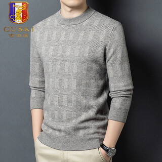 Guski light luxury brand high-end men's spring and autumn new wool sweater warm retro sweater simple casual bottoming shirt blue and white camel exquisite gift box s (165)