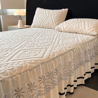 Fantasy taffeta milk velvet bed skirt three-piece set coral velvet plus velvet bedspread single flannel bed sheet with skirt winter ponytail + rose red 120x200cm single piece bed skirt