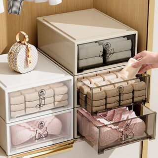 Yong huan drawer-type underwear storage box, plastic intimate clothing storage box, extra large, brown three-piece set.