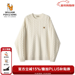 William fox&sons selects inner mongolia luxury 100% sheep wool relaxed old money style retro cable stitch round neck pullover sweater for men white 100% sheep wool l /50