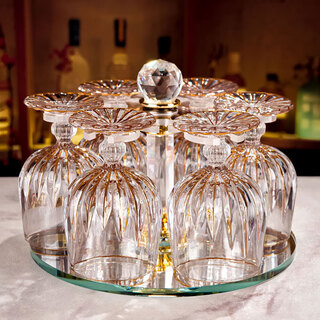 Fantasy light luxury high-end crystal glass brandy cup home wine glass set home gold-painted whiskey glass red wine glass gold-painted pattern six-pack