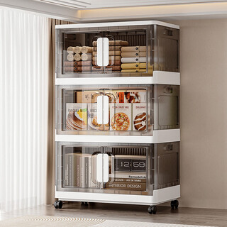 Fantasy thickened storage cabinet free of installation folding storage box plastic multi-layer snack cabinet home toy storage cabinet storage box 60 sides width + matte black + 2 layers free of installation/universal pulley/thickened p