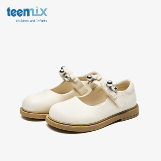 Teenmix children's shoes 2026 spring new girls campus performance shoes princess shoes medium and large children's soft sole versatile small leather shoes single shoes beige 26